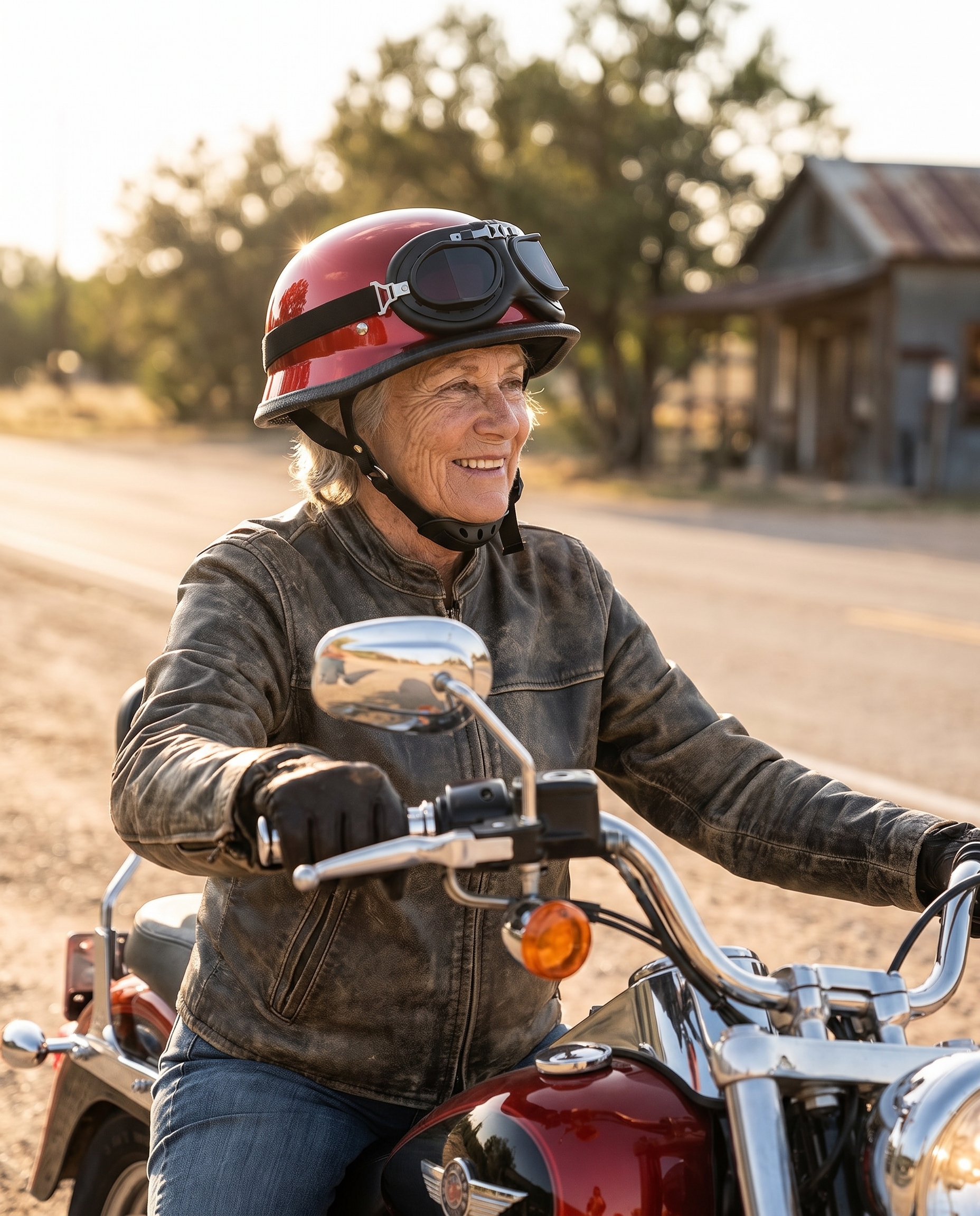 Glossy Red German Motorcycle Helmet used by a rider