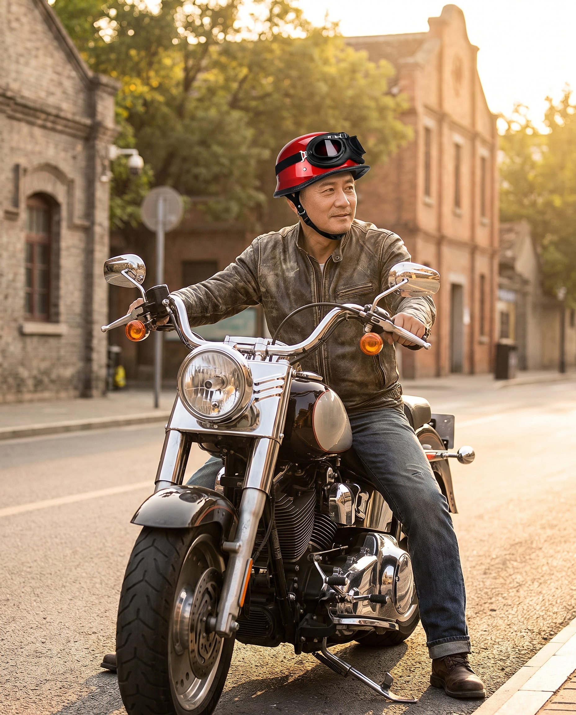 Glossy Red German Motorcycle Helmet used by a rider