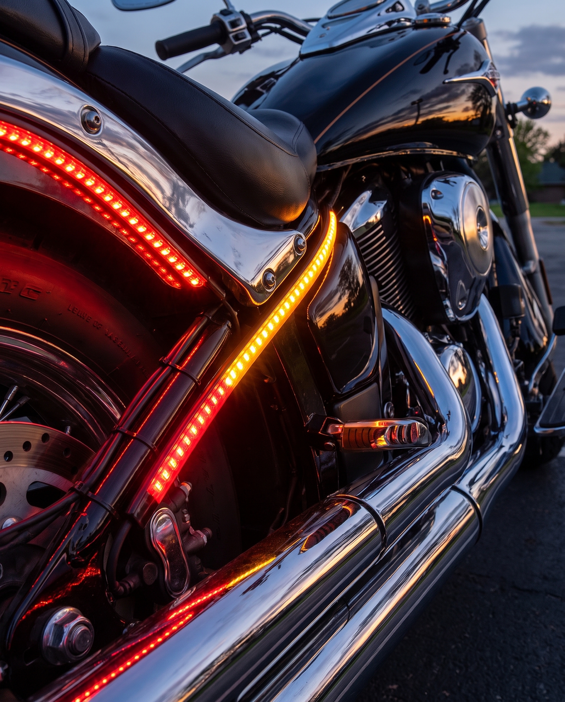 Universal Motorcycle 48 Led Lights Bar Strip, Tail Brake Stop/Turn Signal/License Plate Light (Red, Amber Color) used by a rider