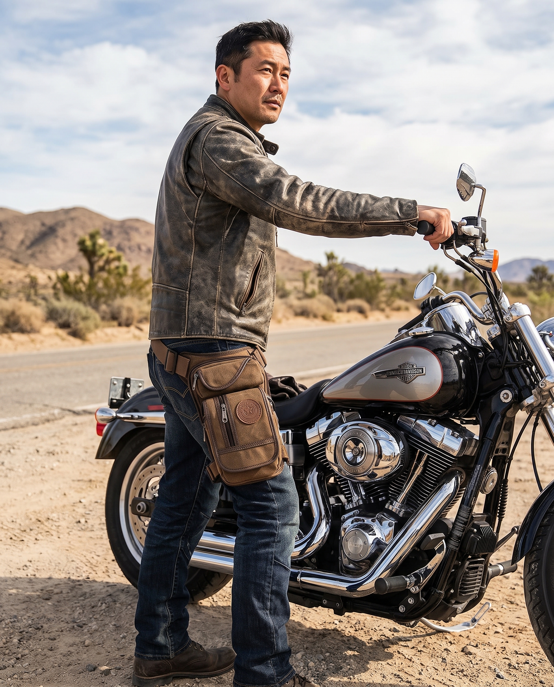 Badass Motorcycle Leg Bag used by a rider