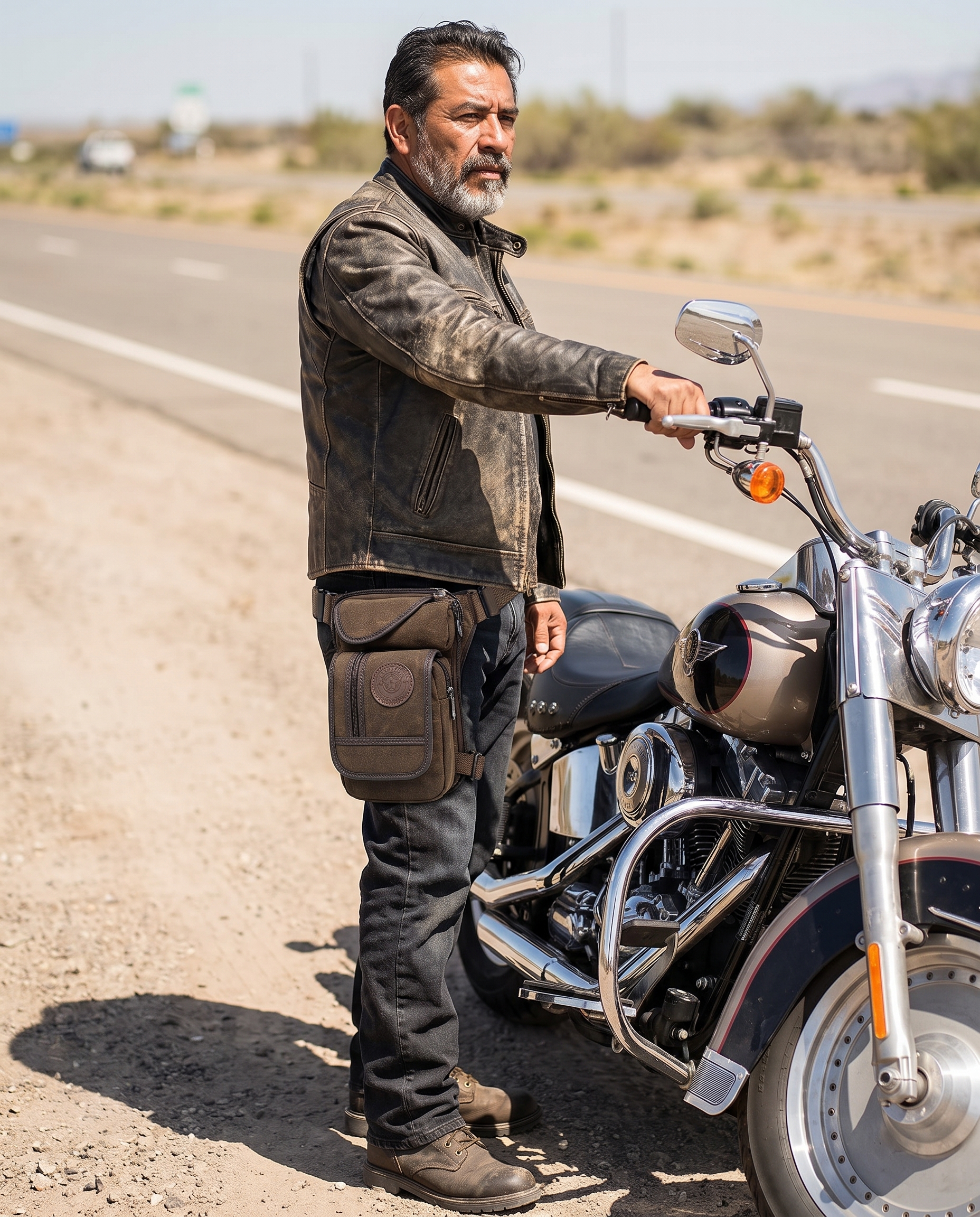 Badass Motorcycle Leg Bag used by a rider