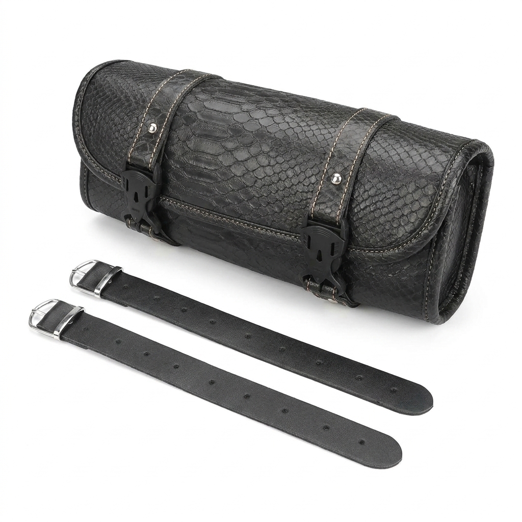 leather motorcycle bag detail